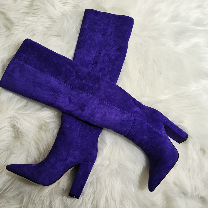 Women's Matte Over The Knee Thick Heel Pleated Boots