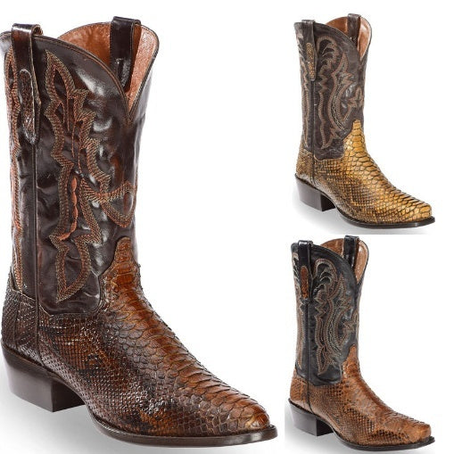 Men's Embroidered Pointed-Toe Patchwork Quilted Boots