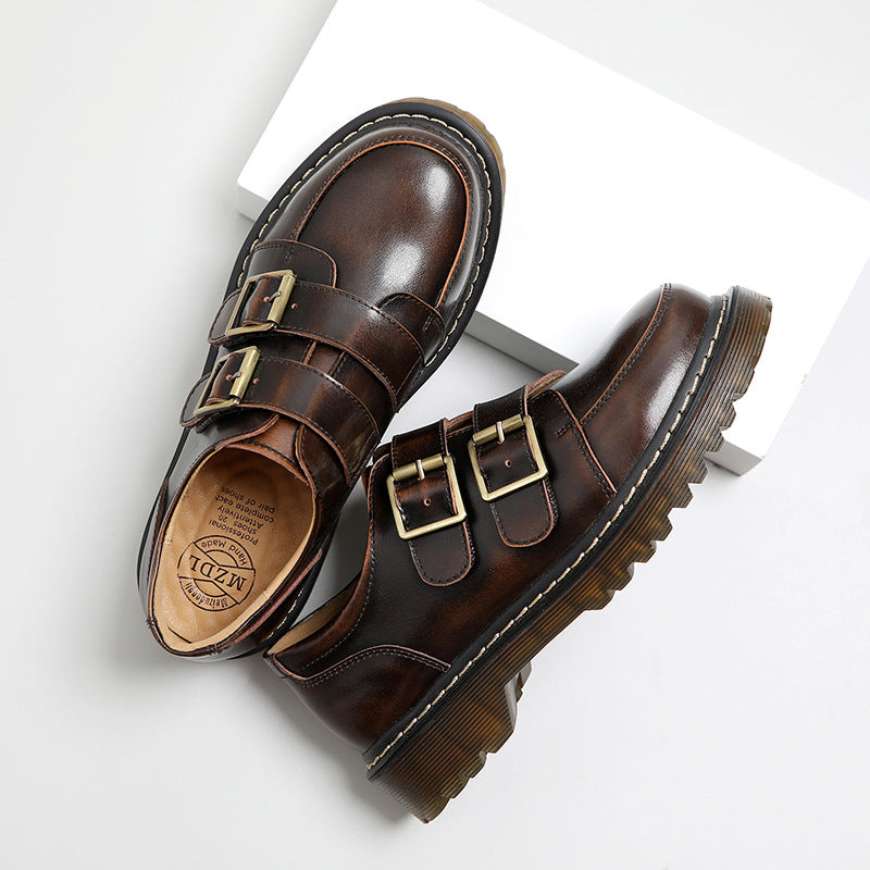 Women's British Retro Double Buckle Heels