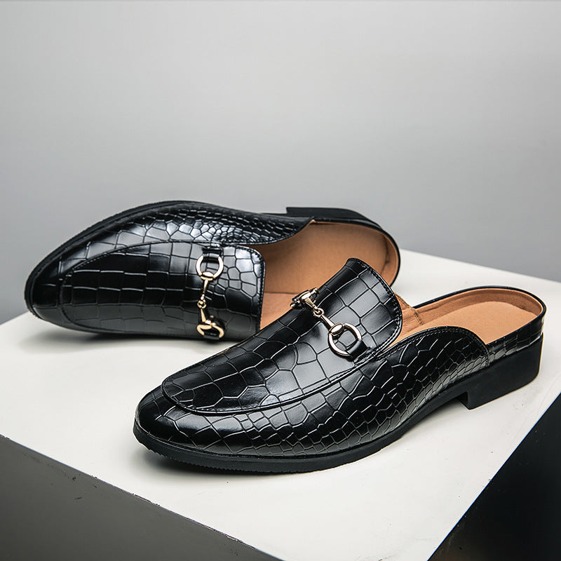 Men's Crocodile Texture Horsebit Mule Slippers