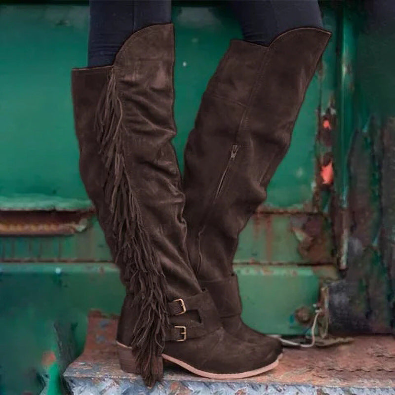 Women's Tassel Long Tube Boots