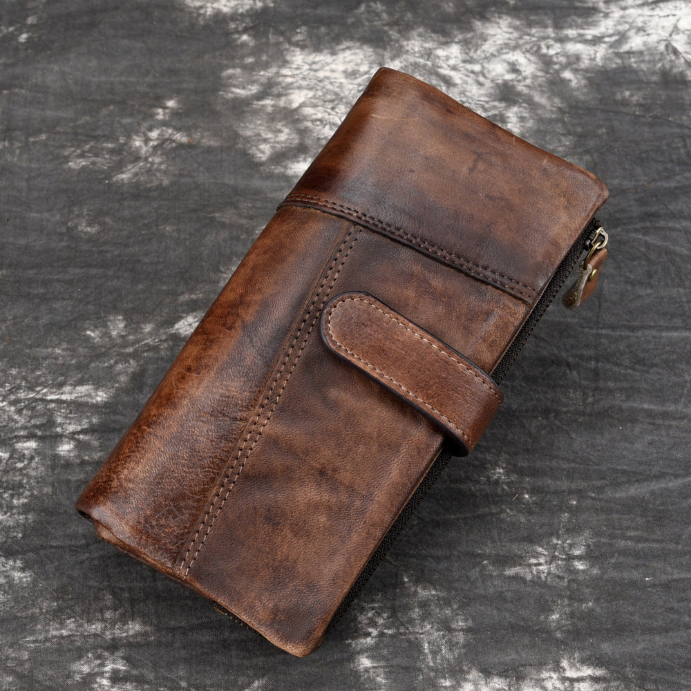 Men's Vintage Rubbed Leather Fashion Stitching Long Wallet