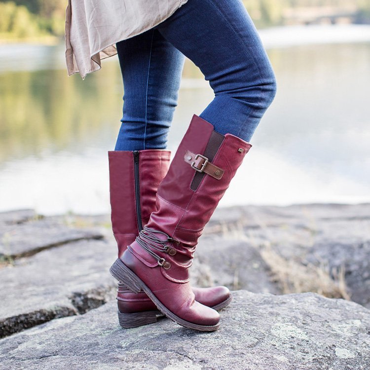 Women's High Knights' Boots, Thick Heeled Round