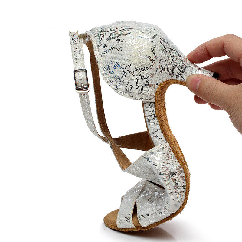 Women's Qianjiao Silver Print Latin Dance Shoes