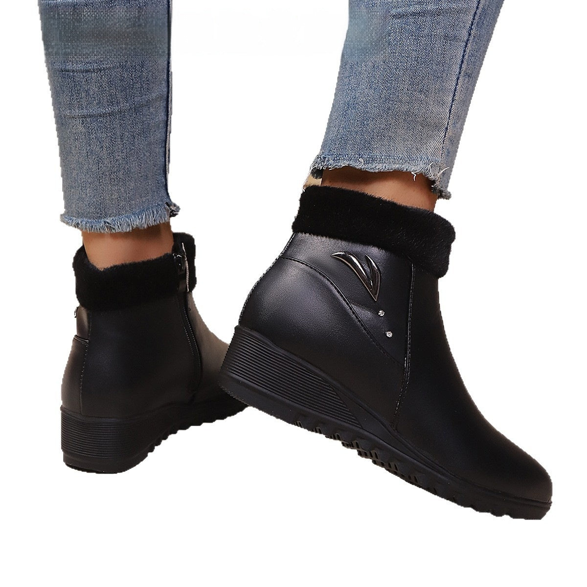 Women's Low-Heel Round-Toe Side Zipper Boots