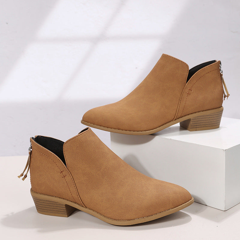 Women's Chunky Heel Zipper Back Ankle Boots