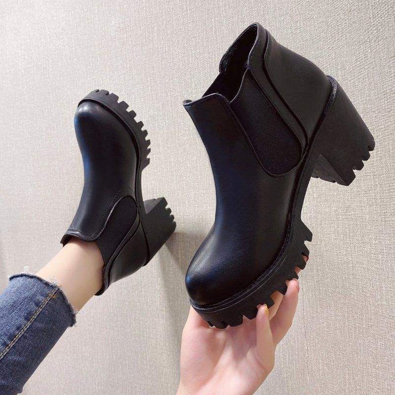 Chunky-Heeled Black Ankle Boots