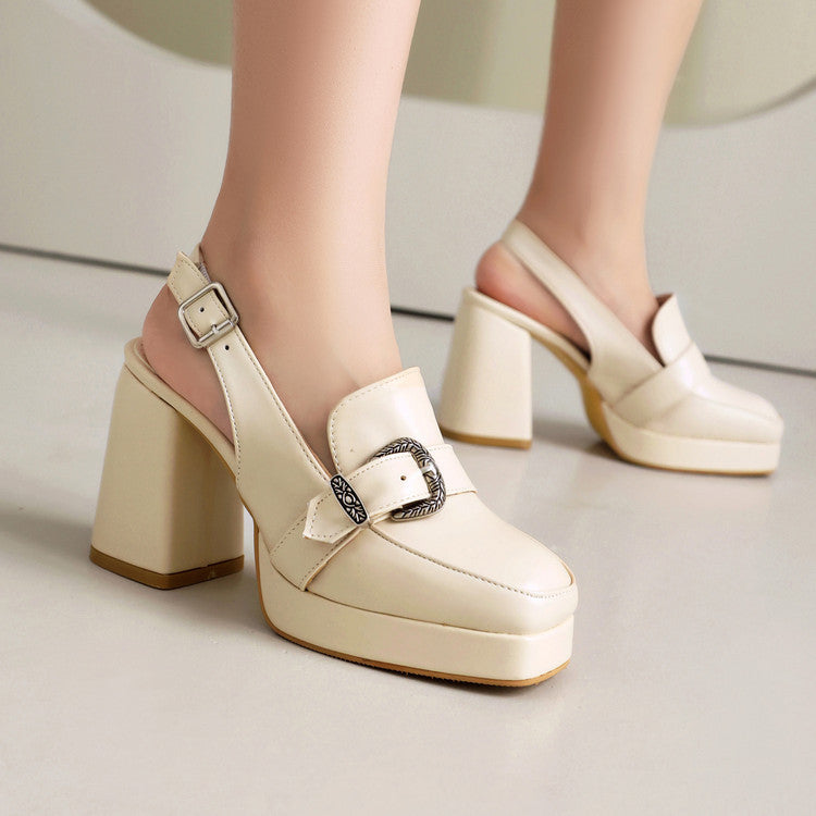 Women's Square-Clip Single-Strap Preppy Heels