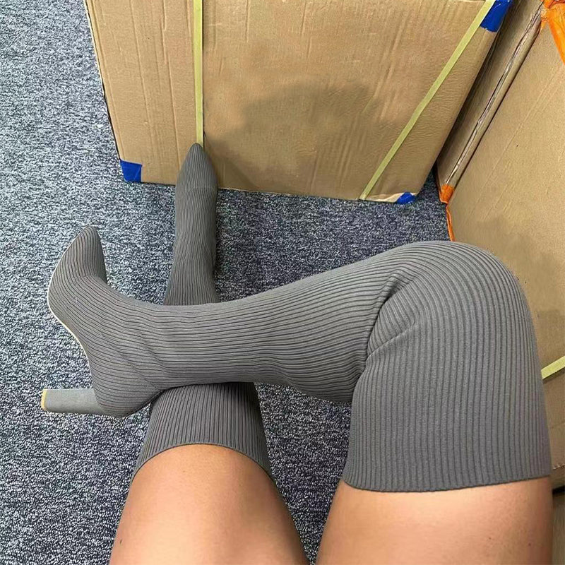 Women's Over-the-Knee Pointed-Toe High-Heel Knit Boots
