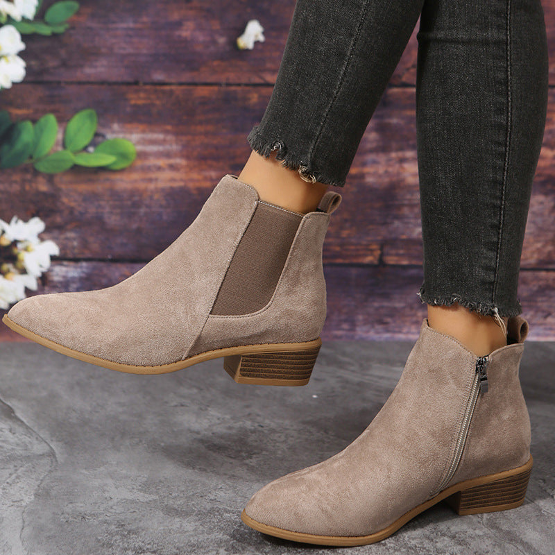 Women's Pointed Suede Elastic Band Boots