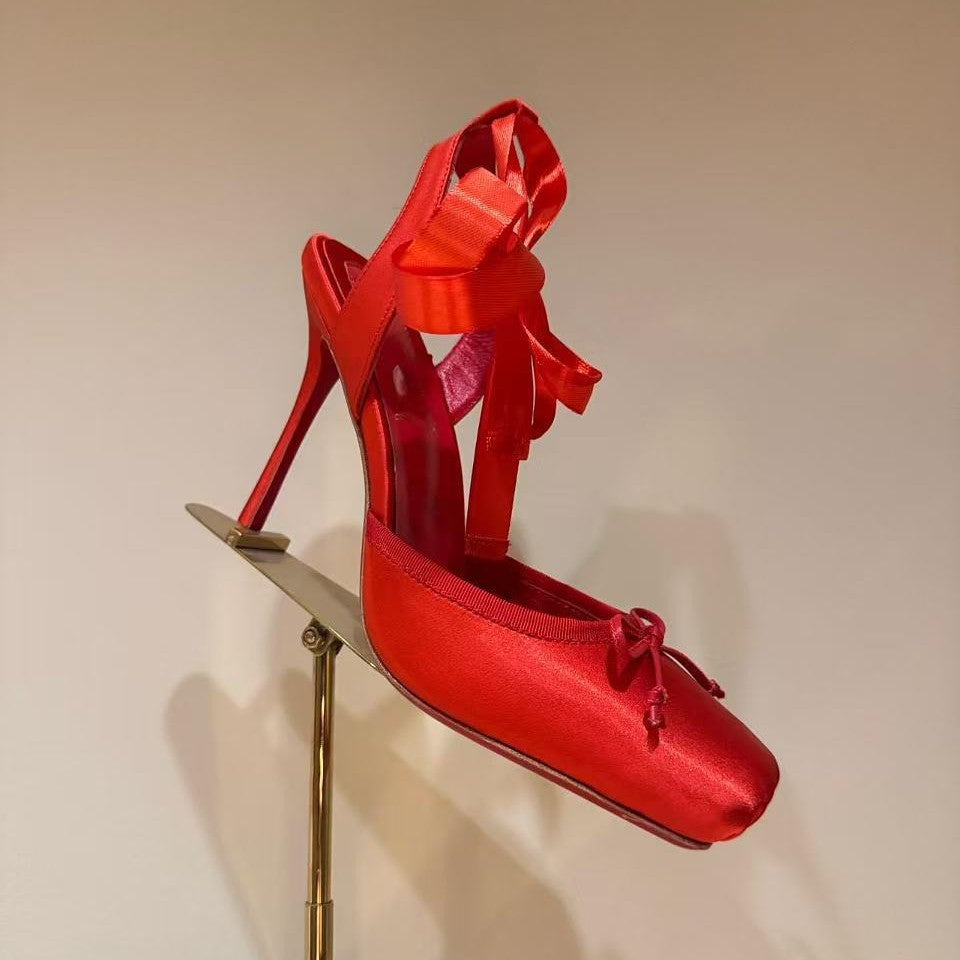 Women's Satin Ribbon Toe Cap Heels