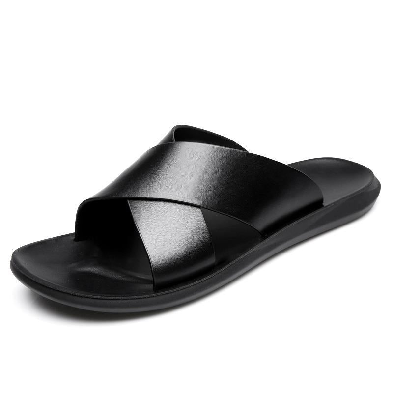 Unisex Cowhide Leather Cross-Strap Sandals