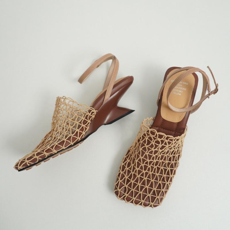 Vintage Weave Square-Toe Chunky Sandals