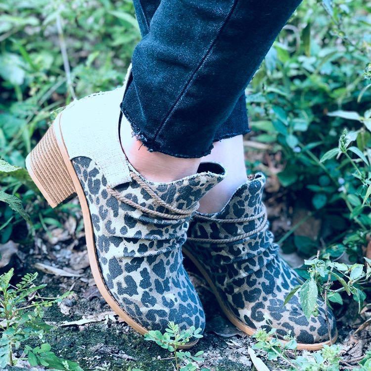 Women's Thick Heel Leopard Print Boots