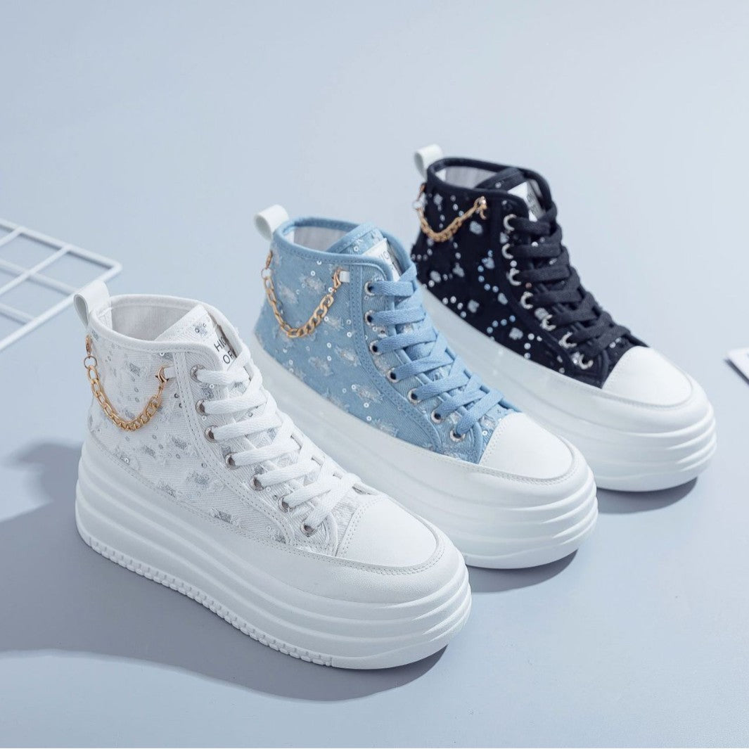 Women's Denim Fashion Casual Chain-Strap Shoes