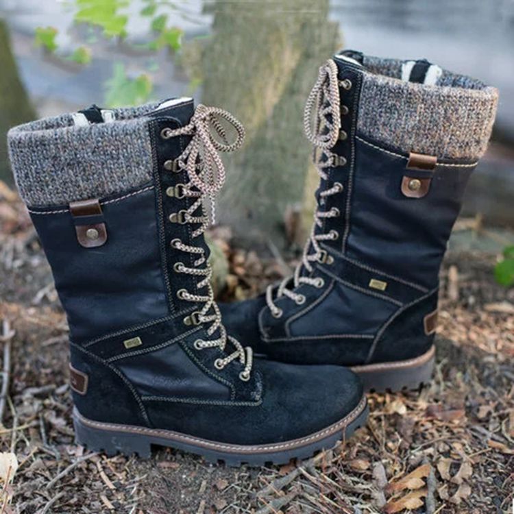 Round Head Low-Heel Wool Mouth Side Boots