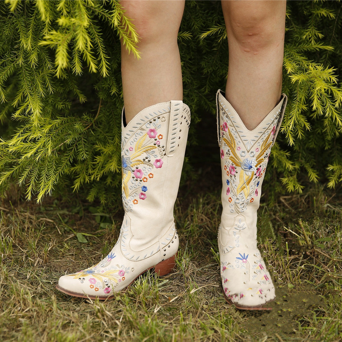 Women's Mid-Heel Ethnic Embroidered Mid-Tube Boots