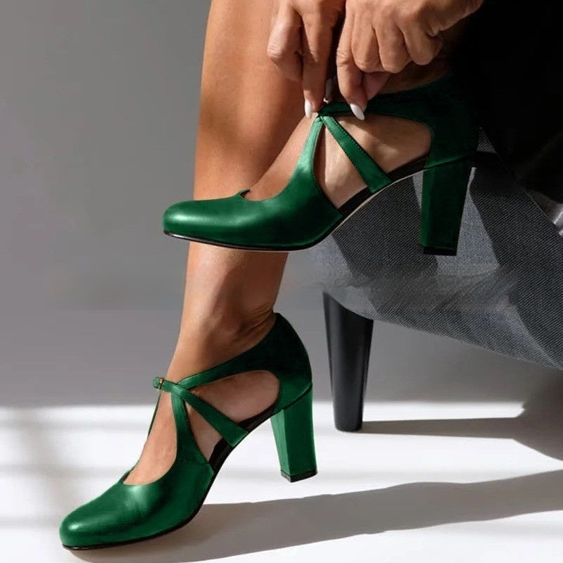Women's High-Heel Round-Toe Buckle Shoes