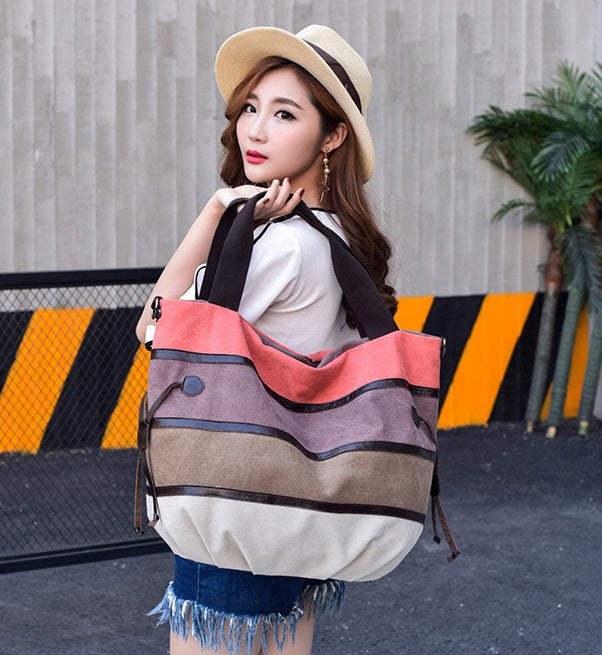 Women's Splicing Cross-Striped Handbag