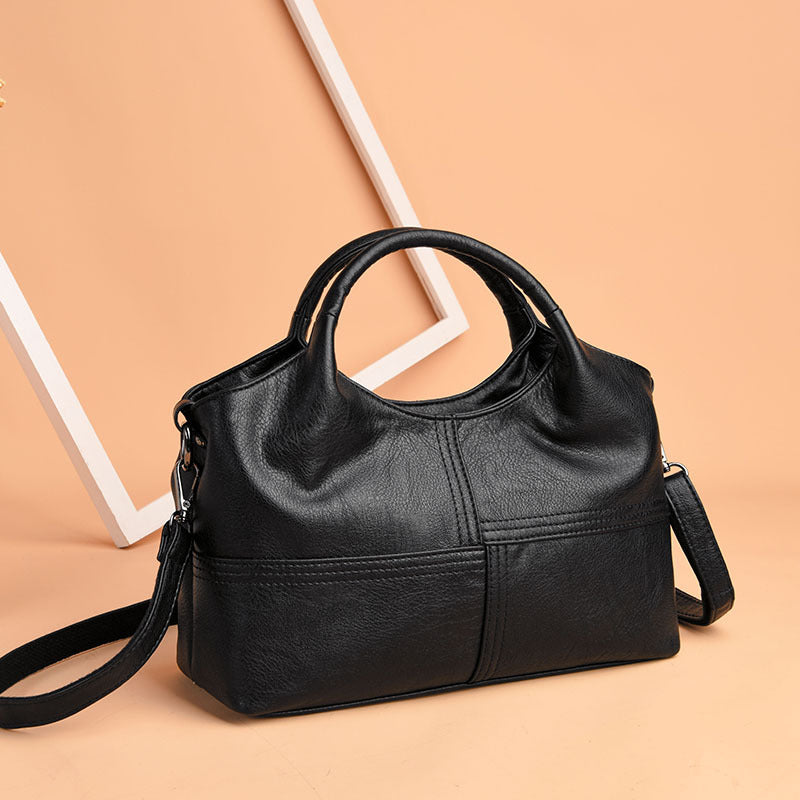 Lightweight Splicing Soft Leather Large Capacity Bag