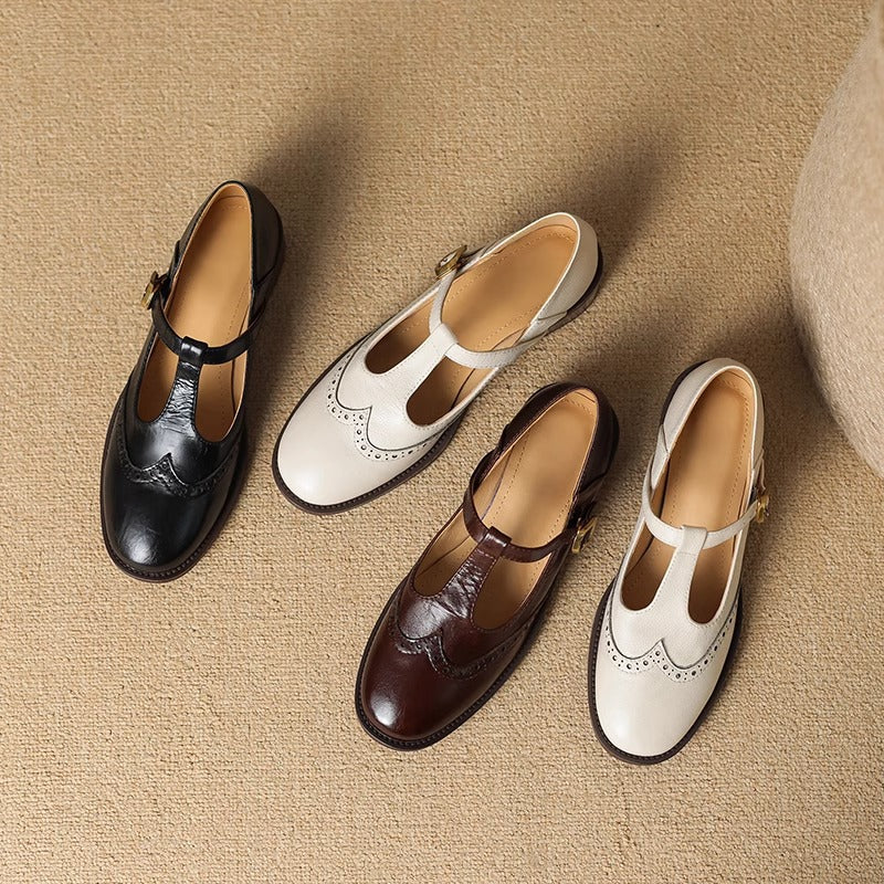 Vintage Brogue British Style Chunky Heel Pumps