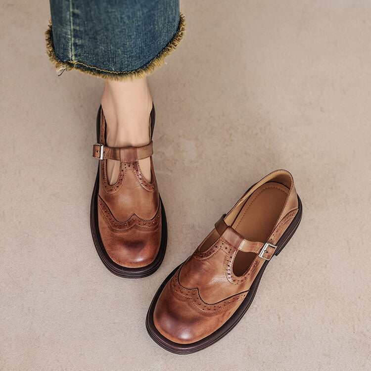 Women's British Style T-Strap Flats