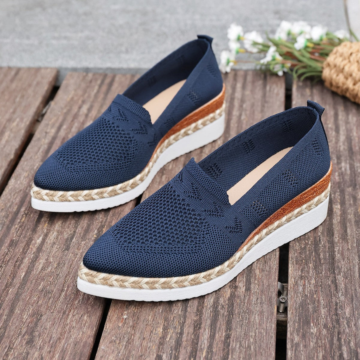 Women's Woven Platform Pointed-Toe Wedges