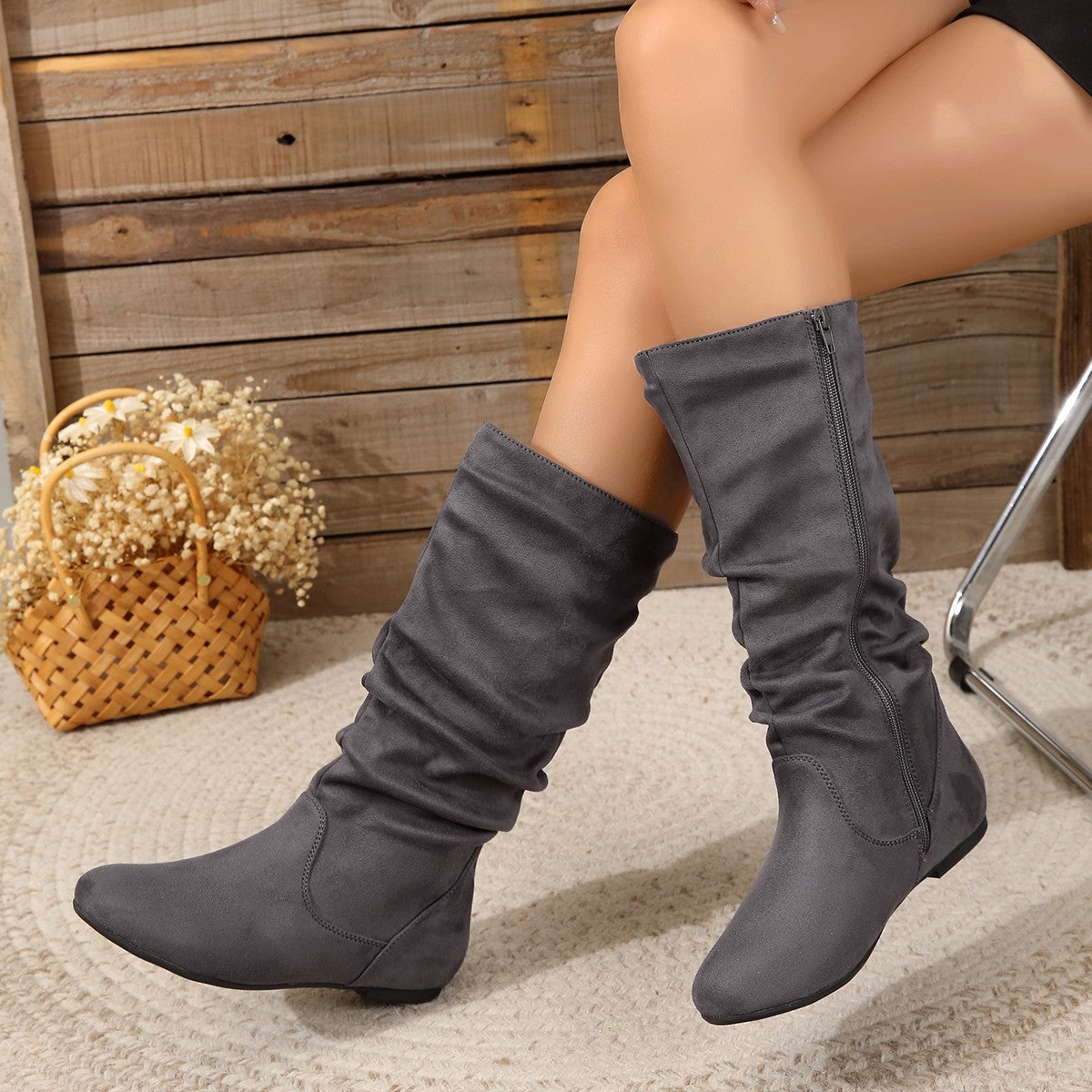 Women's Warm Round-Toe Side Zipper Middle Boots