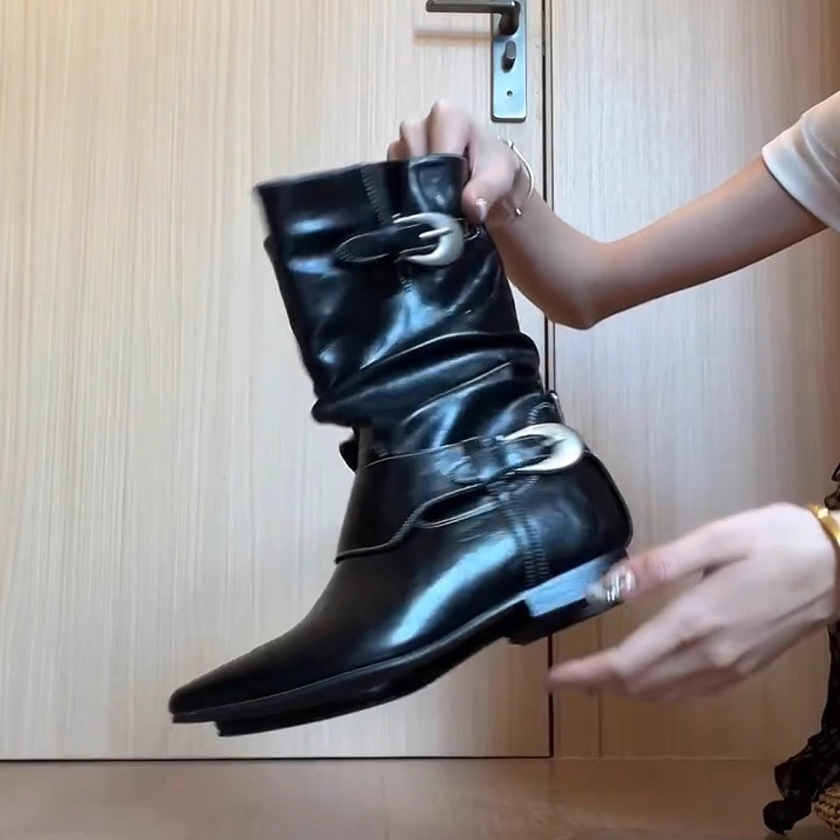 Women's Vintage Martin Boots Belt Buckle Chunky Heel