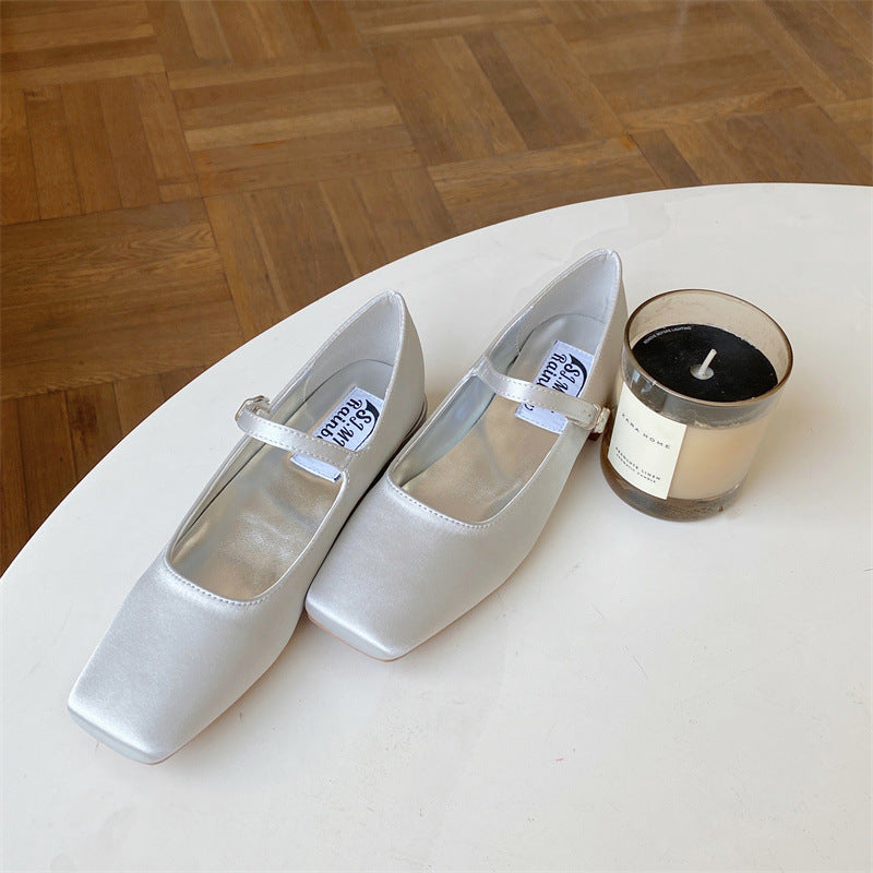 Vintage Square-Toe Satin Mary Jane Shoes