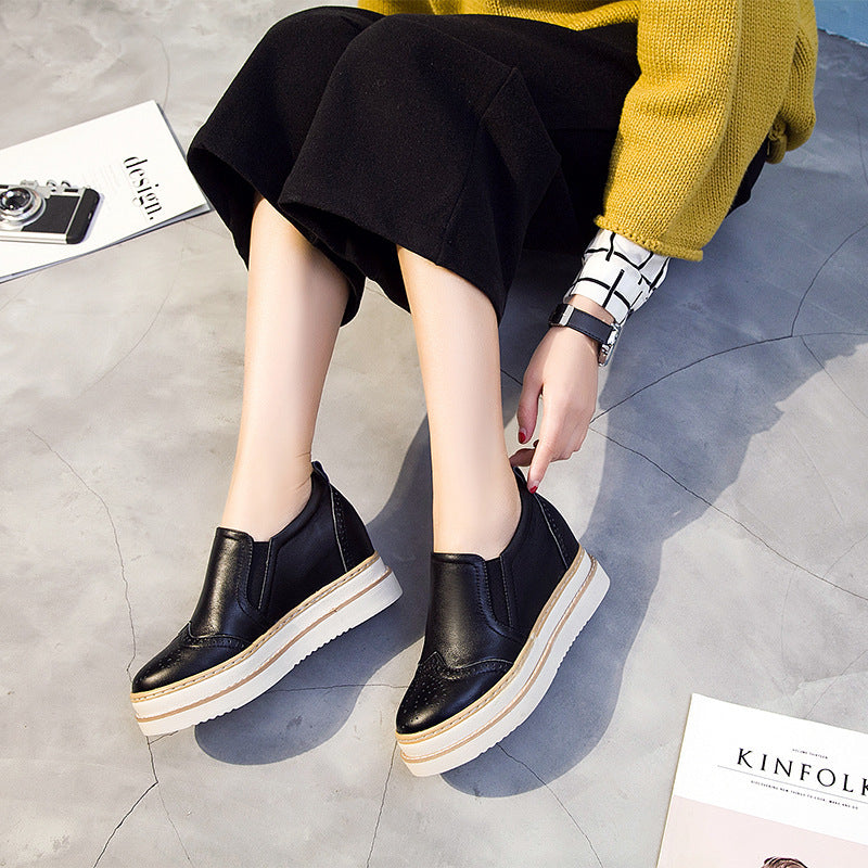 Women's Genuine Leather Brogue Platform Shoes