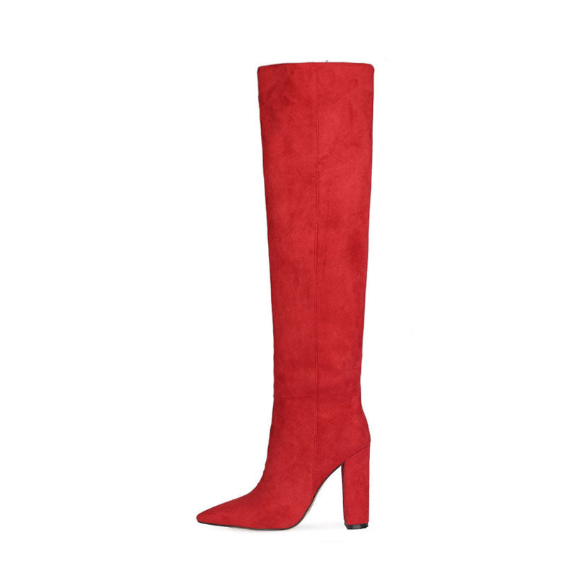 Women's Matte Over The Knee Thick Heel Pleated Boots