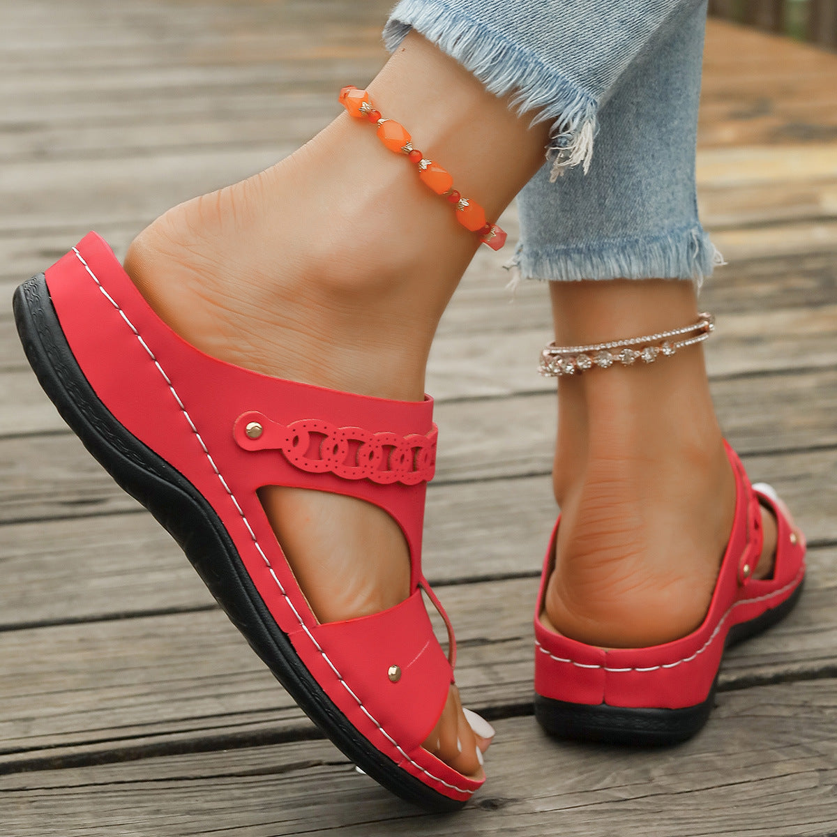 Slope Heel Roman Style Slippers