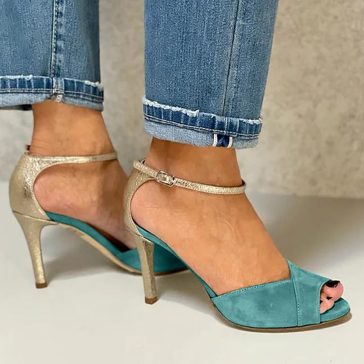Women's Color Matching Ankle-Strap High Heels