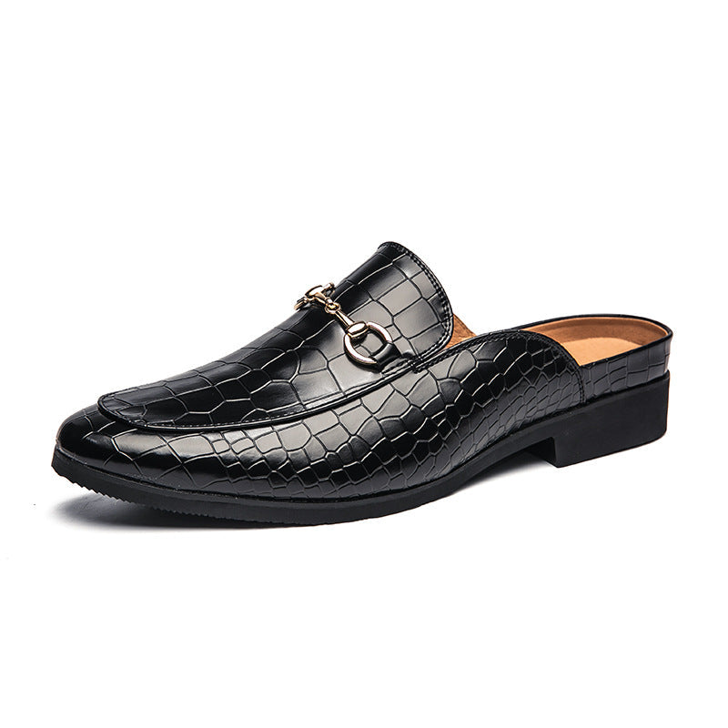 Men's Crocodile Texture Horsebit Mule Slippers