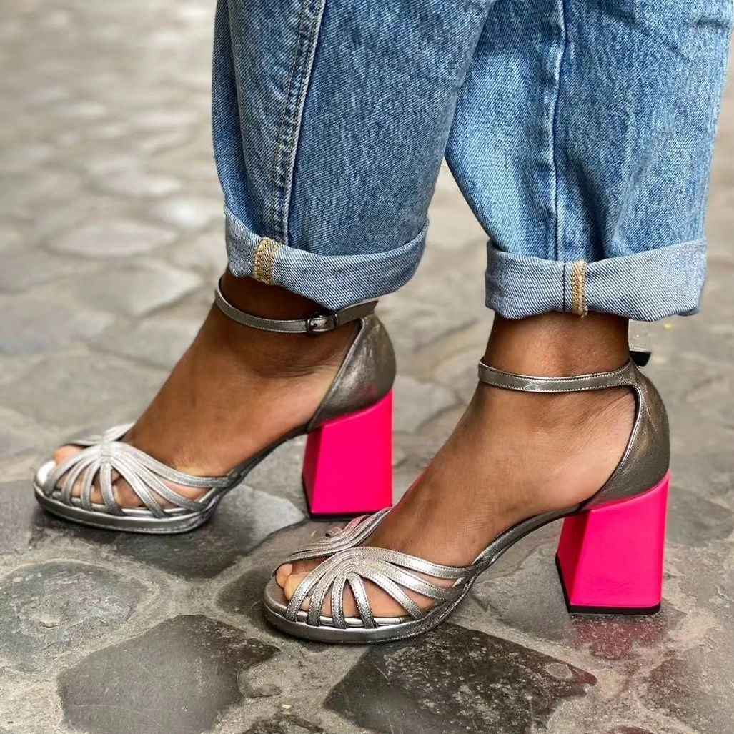 Women's High-Heel Fashion Peep Toe Buckle Sandals
