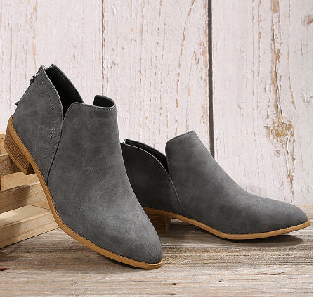 Women's Chunky Heel Zipper Back Ankle Boots