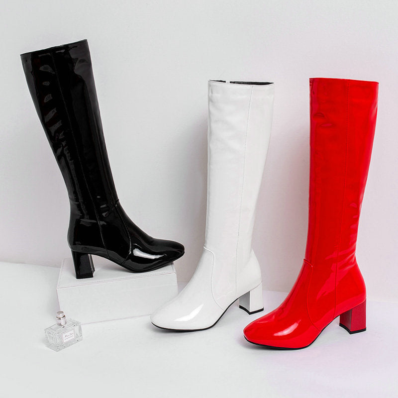 Plus Size Patent Leather High-Heel Long Boots