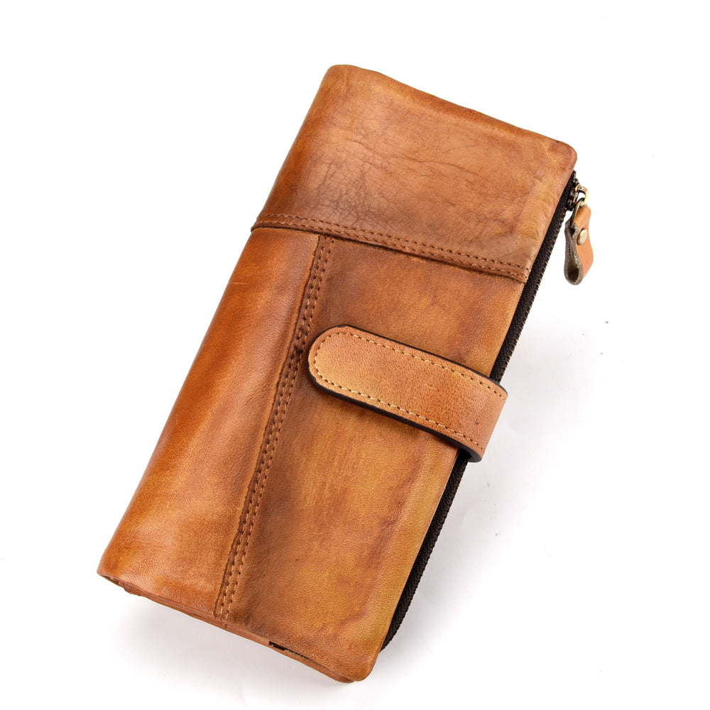 Men's Vintage Rubbed Leather Fashion Stitching Long Wallet