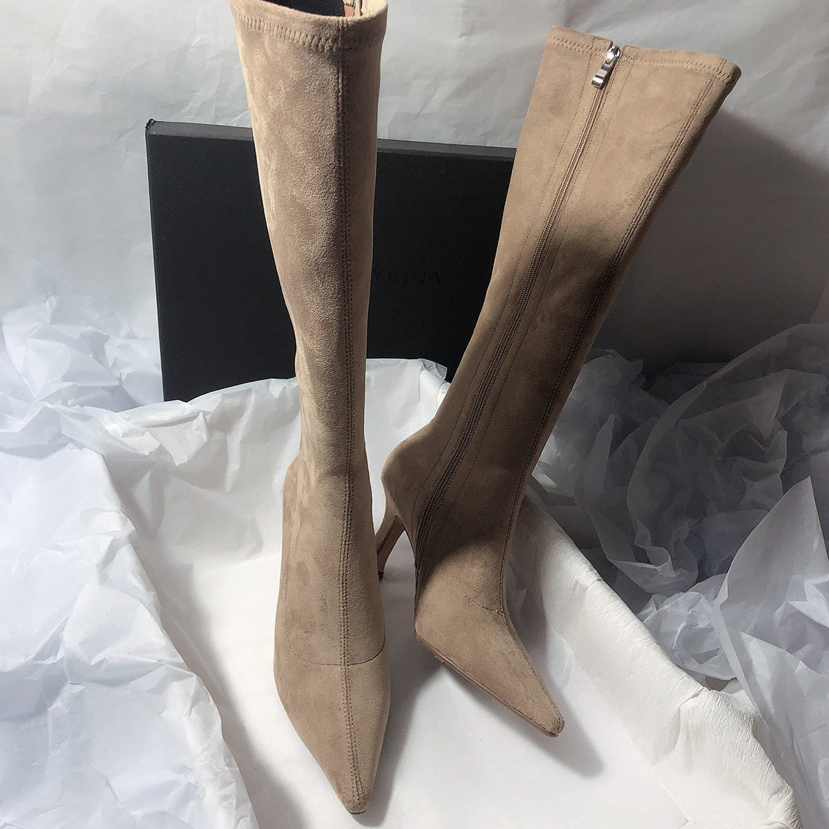 Women's Simple Side Zip High-Heel Boots