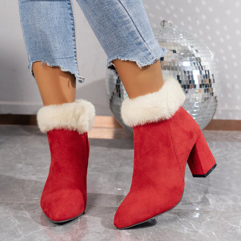 Women's Plaid Print Plush Ankle Boots
