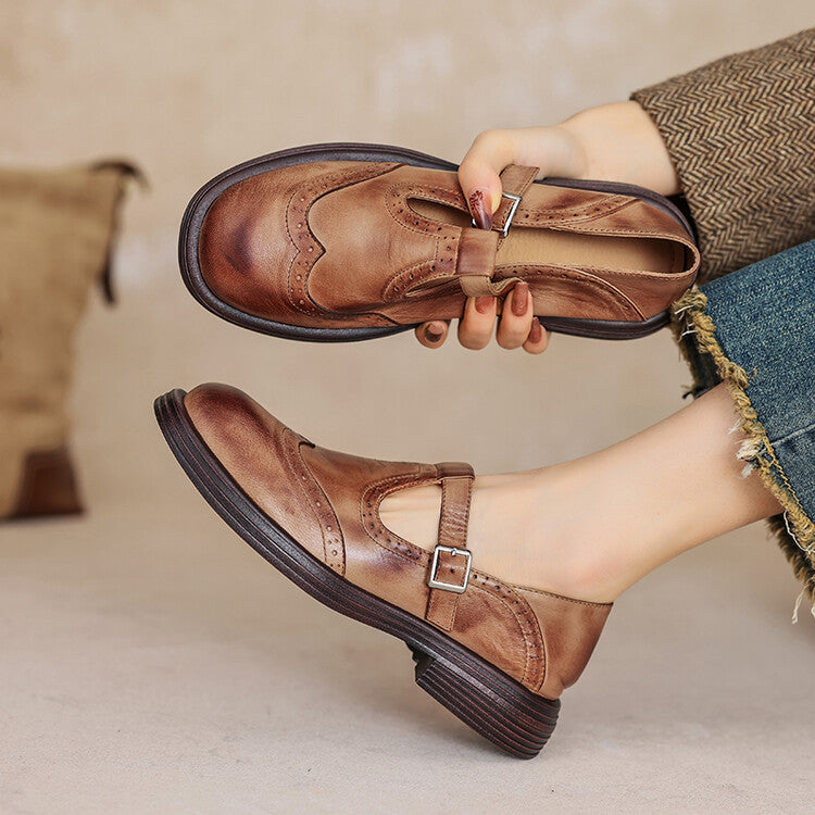 Women's British Style T-Strap Flats