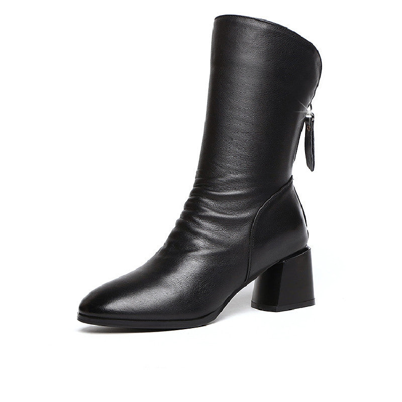 Women's Pointed-Toe Block Heel Martin Boots