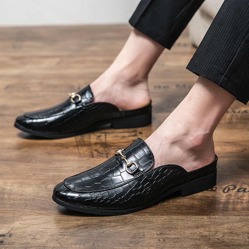 Men's Crocodile Texture Horsebit Mule Slippers