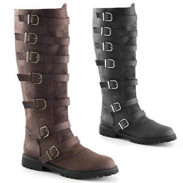 Low-Heel Multiple Buckles High Leg Retro Boots