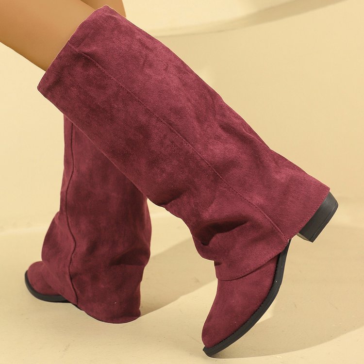 Women's Suede Pointed-Toe Chunky Sole Boots