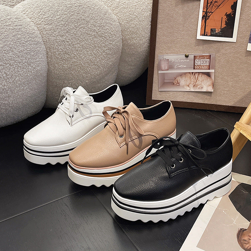 British Style Brogue Lace-up Square-Toe Platform Pumps
