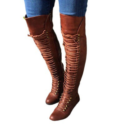 Women's Solid Color Over-the-knee Lace-up Boots