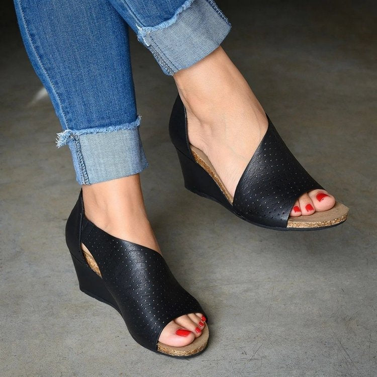 Wedge Heel Hollow Fish Mouth Roman Shoes