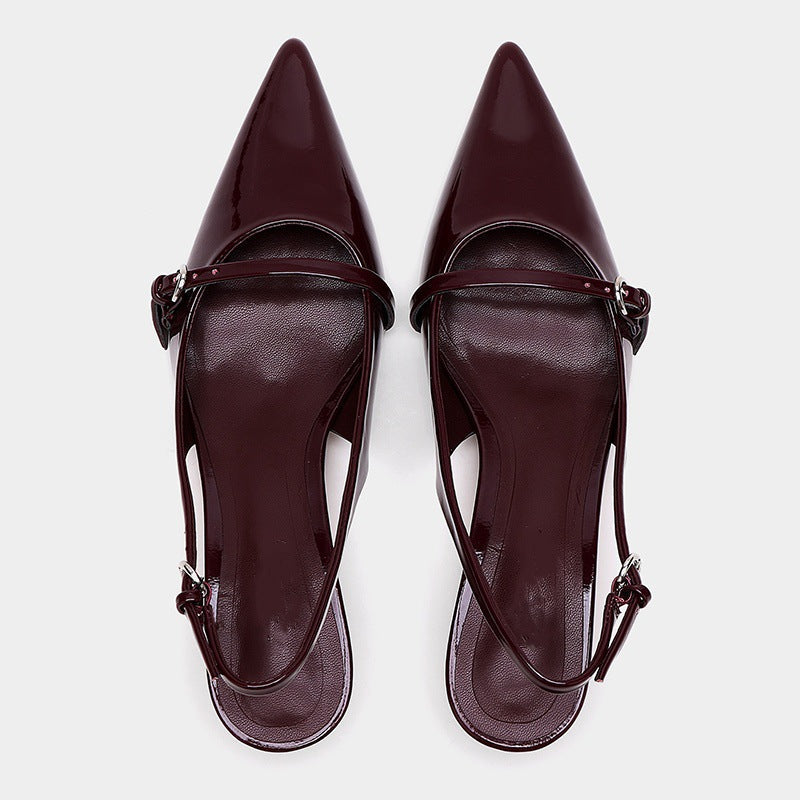 Wine Red Retro Style Pointed-Toe Sandals